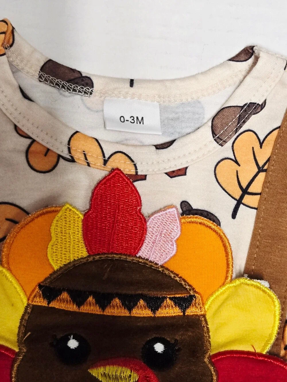 Baby Girl Thanksgiving Turkey Romper Dress 0-3M Fall Leaves Acorn Long Sleeve NW